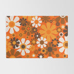 Retro Garden Flowers Groovy 1970s Floral Pattern in 70s Orange and Brown Rug Gallery Image 2