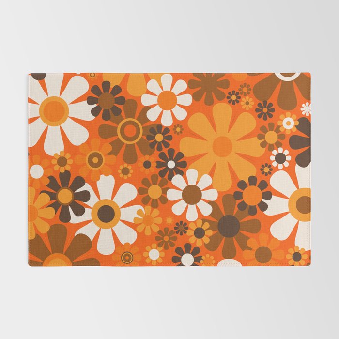 Retro Garden Flowers Groovy 1970s Floral Pattern in 70s Orange and Brown Rug Gallery Image 2