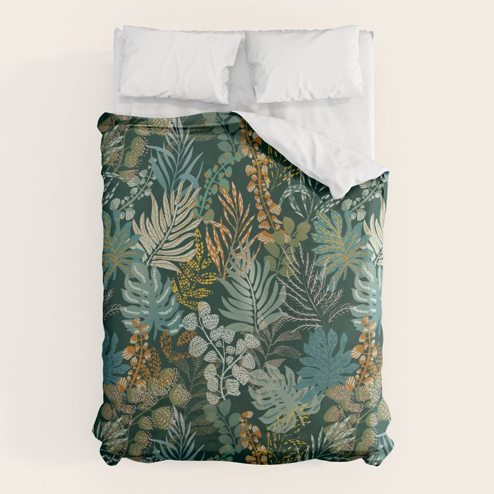 tropical night emerald leaves Duvet Cover Gallery Image 1