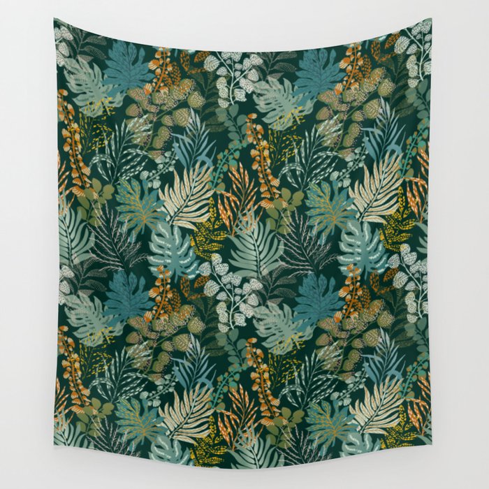 tropical night emerald leaves Wall Tapestry Gallery Image 4