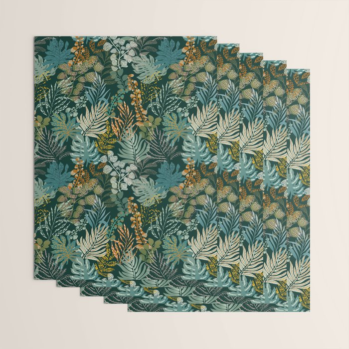 tropical night emerald leaves Wrapping Paper Gallery Image 3