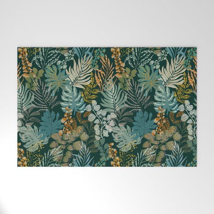 tropical night emerald leaves Welcome Mat Gallery Image 1