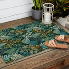 tropical night emerald leaves Outdoor Rug Gallery Image 2
