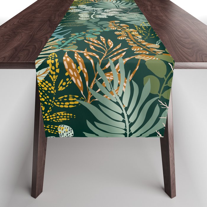 tropical night emerald leaves Table Runner Gallery Image 1