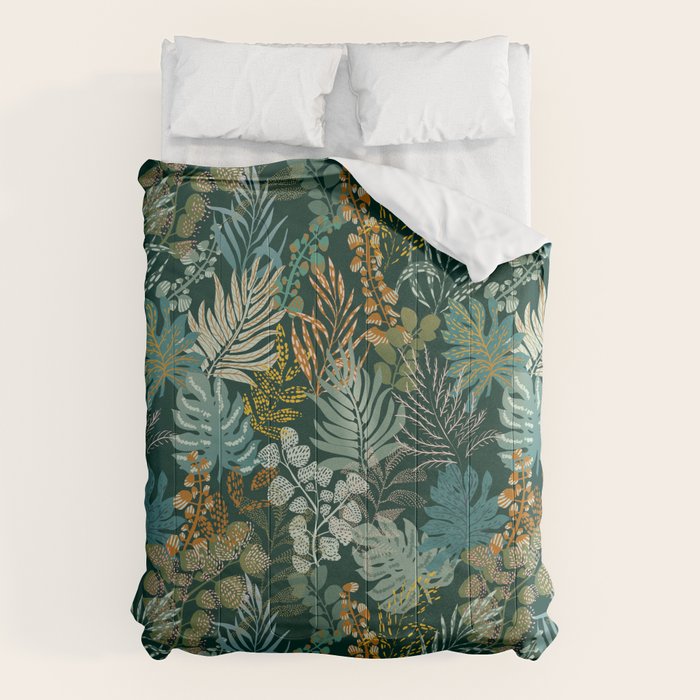 tropical night emerald leaves Comforter Gallery Image 6