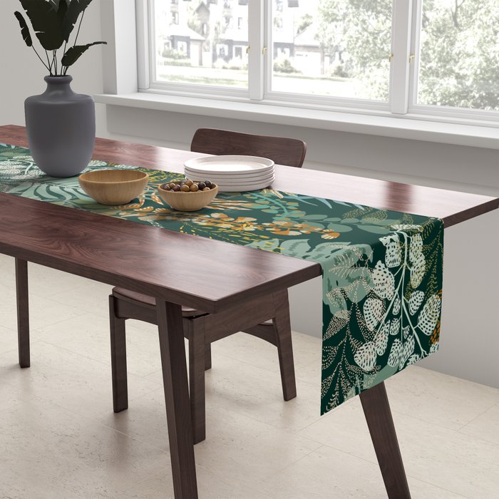 tropical night emerald leaves Table Runner Gallery Image 2