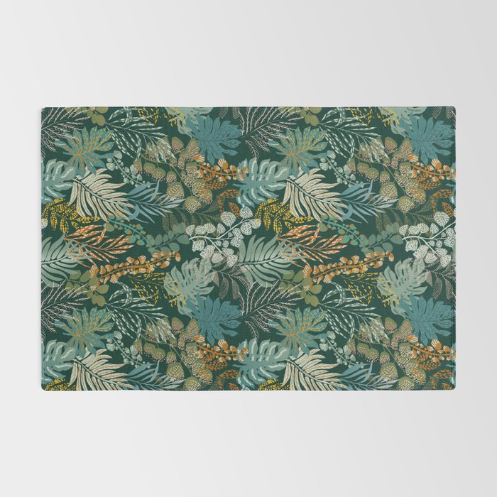tropical night emerald leaves Rug Gallery Image 2