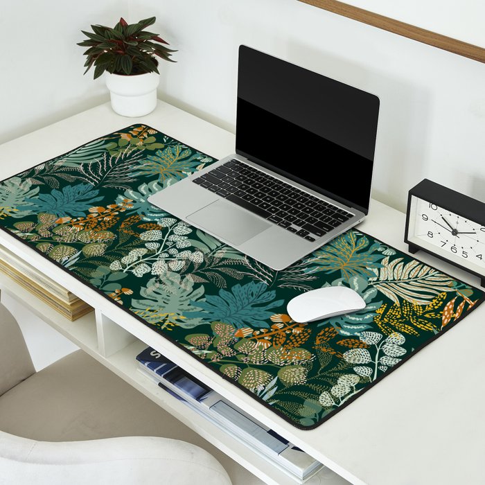 tropical night emerald leaves Desk Mat Gallery Image 2