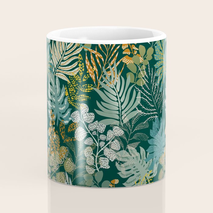 tropical night emerald leaves Coffee Mug Gallery Image 4