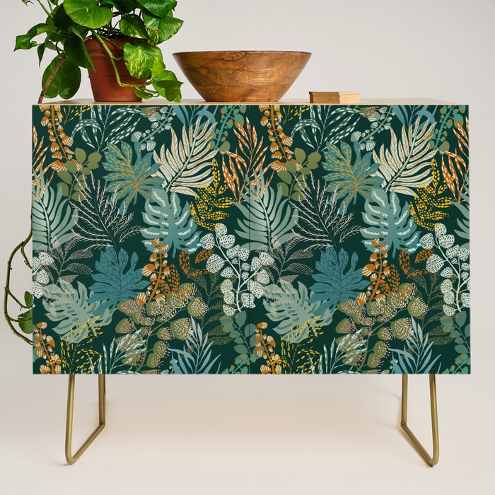 tropical night emerald leaves Credenza Gallery Image 1