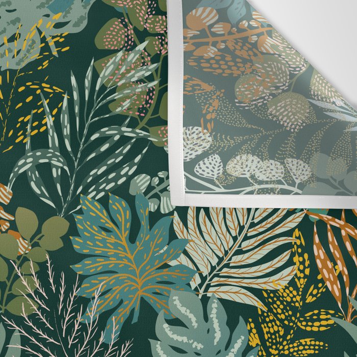 tropical night emerald leaves Wall Tapestry Gallery Image 3