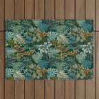 tropical night emerald leaves Outdoor Rug Gallery Image 1