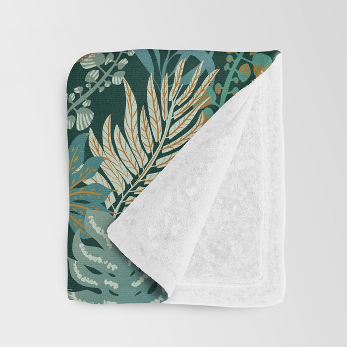 tropical night emerald leaves Throw Blanket Gallery Image 3