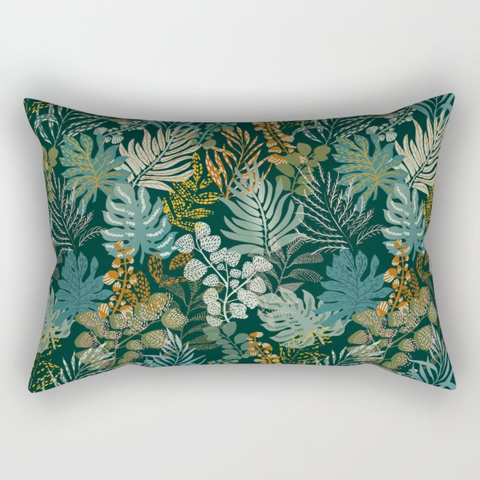 tropical night emerald leaves Rectangular Pillow Gallery Image 1