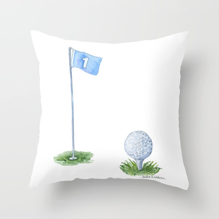 Golf Ball Watercolor Throw Pillow Gallery Image 1