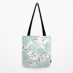 Festive, Floral Blooms and Leaves, Teal and Gray Tote Bag Gallery Image 2