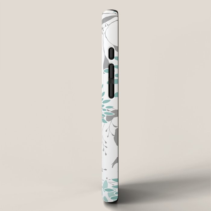 Festive, Floral Blooms and Leaves, Teal and Gray iPhone Case Gallery Image 2