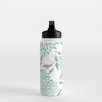 Festive, Floral Blooms and Leaves, Teal and Gray Water Bottle Gallery Image 3