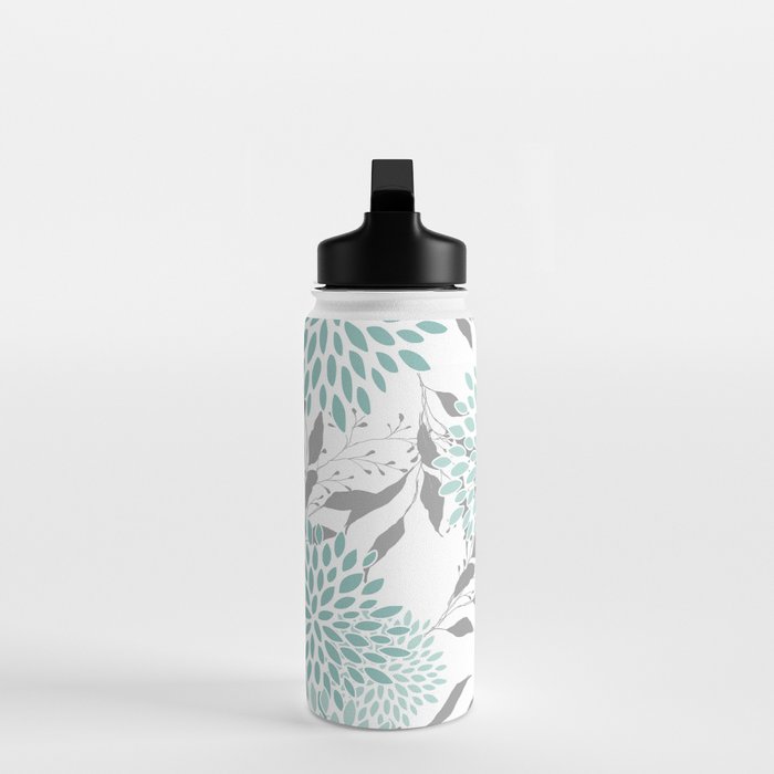 Festive, Floral Blooms and Leaves, Teal and Gray Water Bottle Gallery Image 3