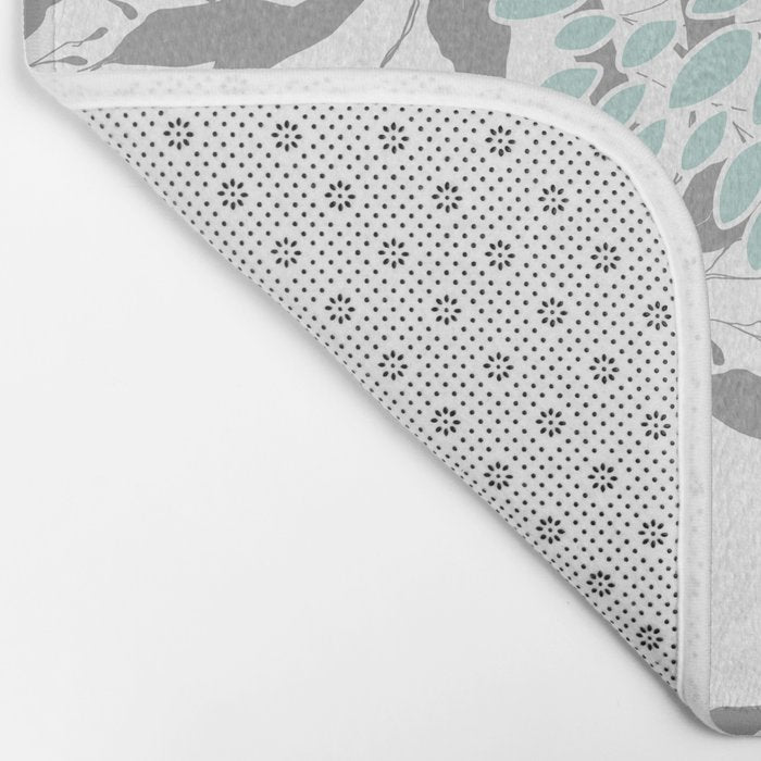 Festive, Floral Blooms and Leaves, Teal and Gray Bath Mat Gallery Image 2
