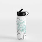 Festive, Floral Blooms and Leaves, Teal and Gray Water Bottle Gallery Image 1
