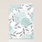 Festive, Floral Blooms and Leaves, Teal and Gray Stationery Card Gallery Image 2