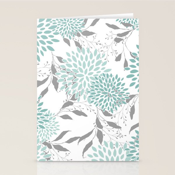 Festive, Floral Blooms and Leaves, Teal and Gray Stationery Card Gallery Image 2