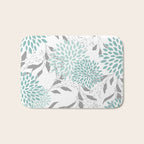 Festive, Floral Blooms and Leaves, Teal and Gray Bath Mat Gallery Image 1