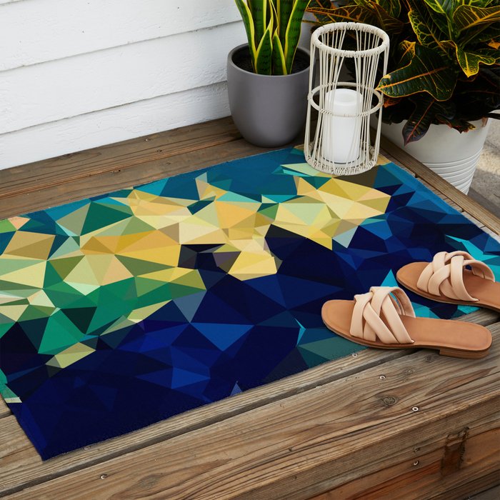 Blue Gold New Poly Wave Geometric Triangles  Outdoor Rug Gallery Image 2