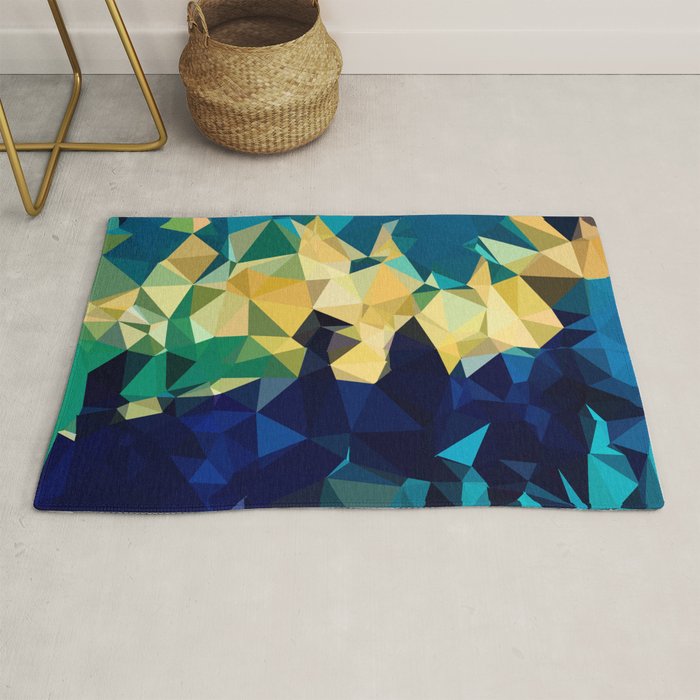 Blue Gold New Poly Wave Geometric Triangles  Rug Gallery Image 1