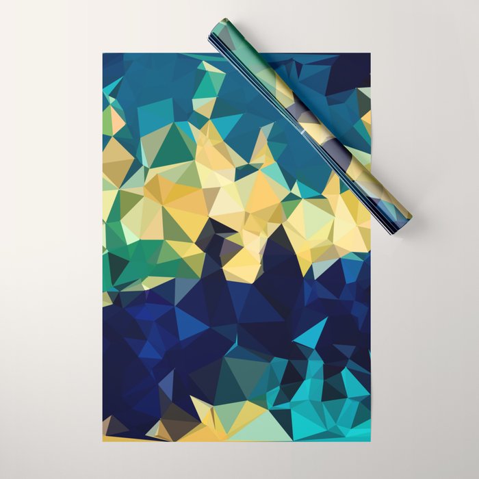Blue Gold New Poly Wave Geometric Triangles  Wrapping Paper Gallery Image 1