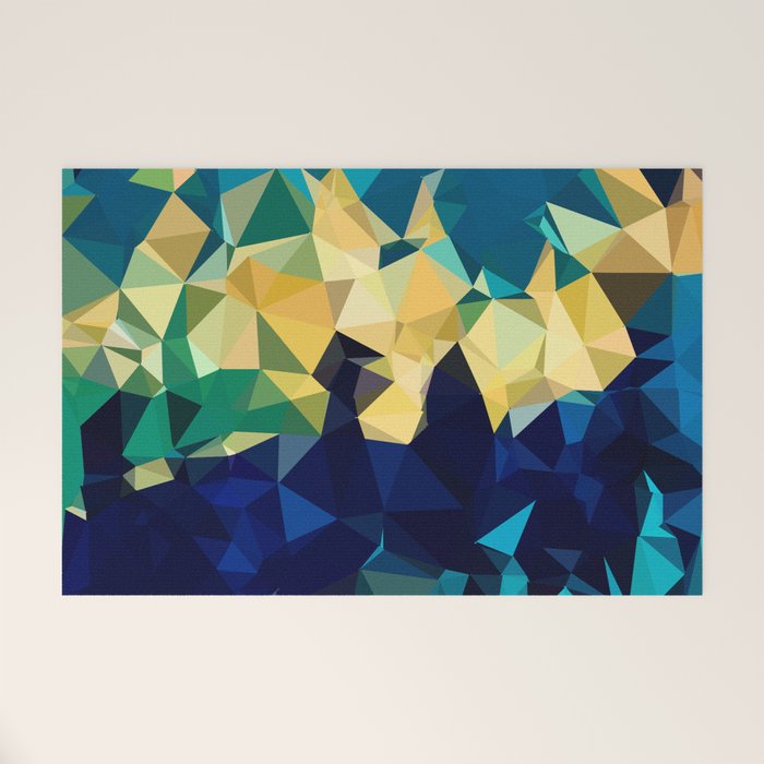 Blue Gold New Poly Wave Geometric Triangles  Welcome Mat Gallery Image 1