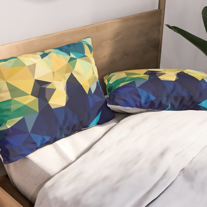 Blue Gold New Poly Wave Geometric Triangles  Pillow Sham Gallery Image 2