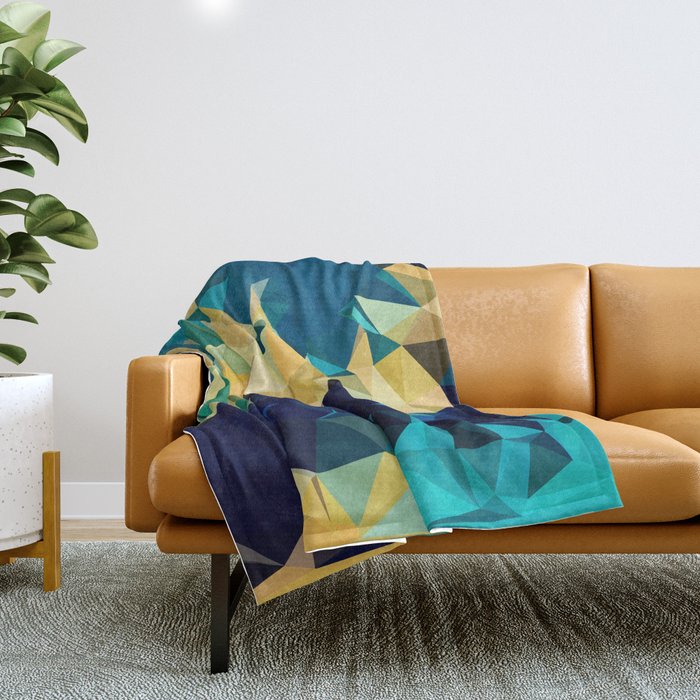 Blue Gold New Poly Wave Geometric Triangles  Throw Blanket Gallery Image 1