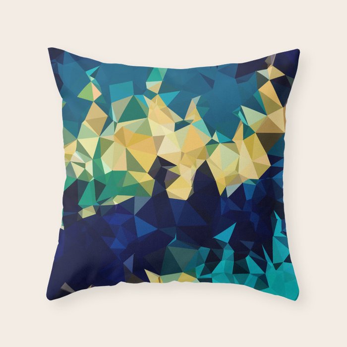 Blue Gold New Poly Wave Geometric Triangles  Throw Pillow Gallery Image 6