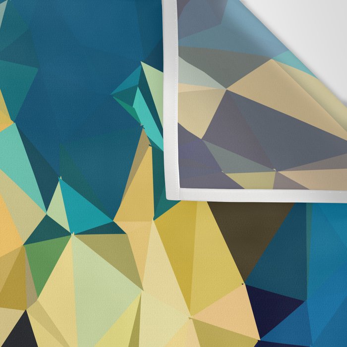 Blue Gold New Poly Wave Geometric Triangles  Wall Tapestry Gallery Image 3