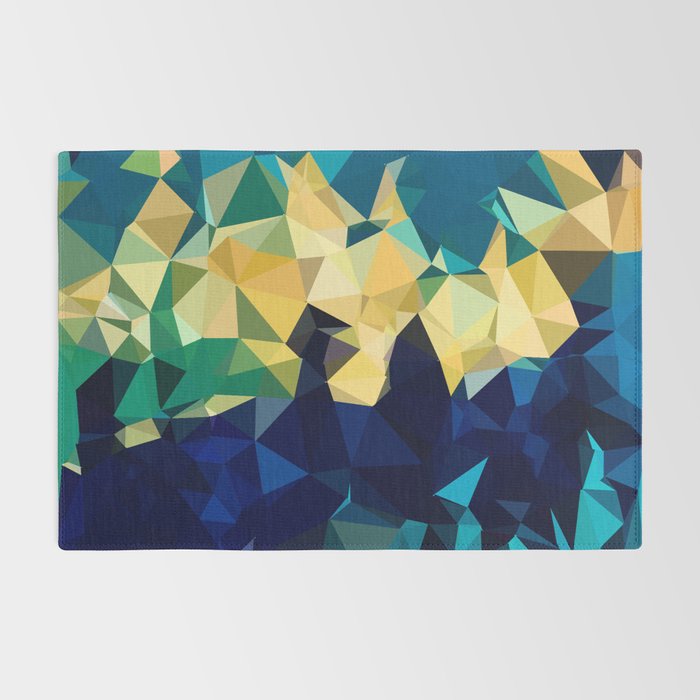 Blue Gold New Poly Wave Geometric Triangles  Rug Gallery Image 2