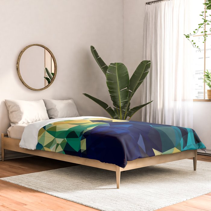 Blue Gold New Poly Wave Geometric Triangles  Comforter Gallery Image 2