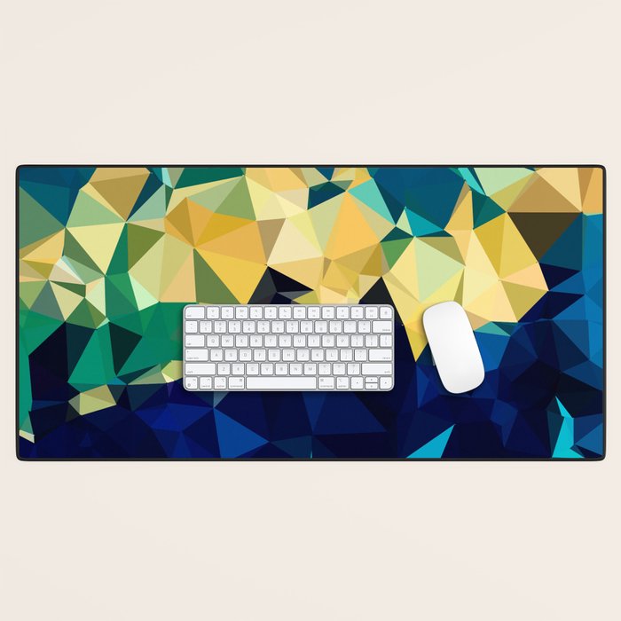 Blue Gold New Poly Wave Geometric Triangles  Desk Mat Gallery Image 1