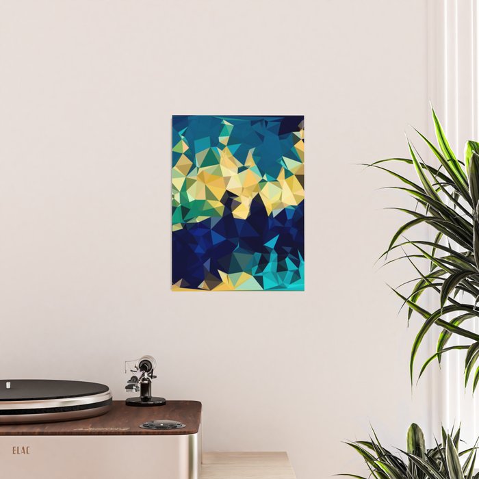 Blue Gold New Poly Wave Geometric Triangles  Poster Gallery Image 2