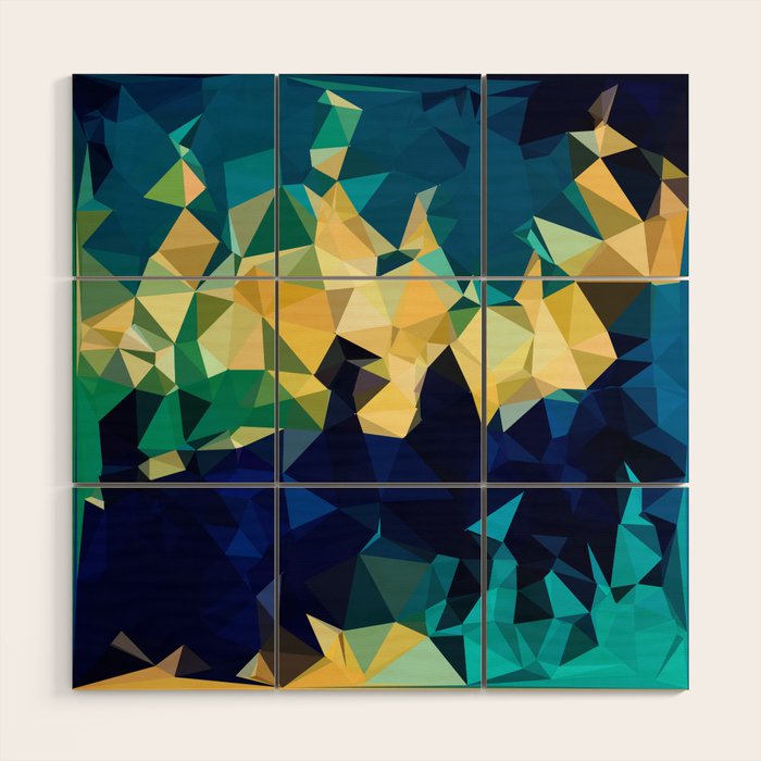 Blue Gold New Poly Wave Geometric Triangles  Wood Wall Art Gallery Image 1