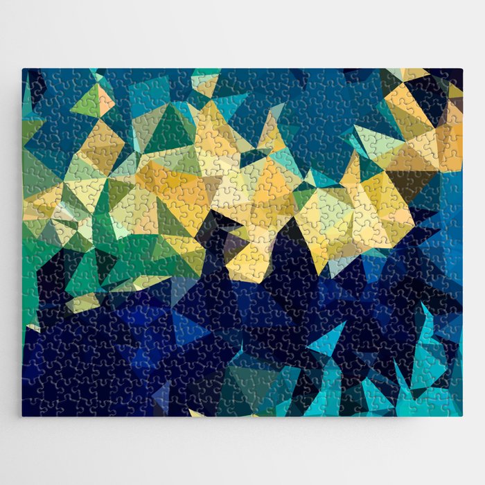 Blue Gold New Poly Wave Geometric Triangles  Jigsaw Puzzle Gallery Image 1