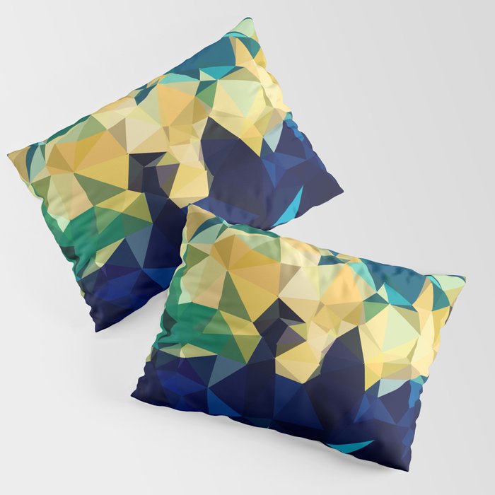 Blue Gold New Poly Wave Geometric Triangles  Pillow Sham Gallery Image 1