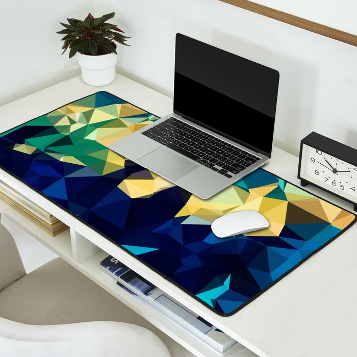 Blue Gold New Poly Wave Geometric Triangles  Desk Mat Gallery Image 2