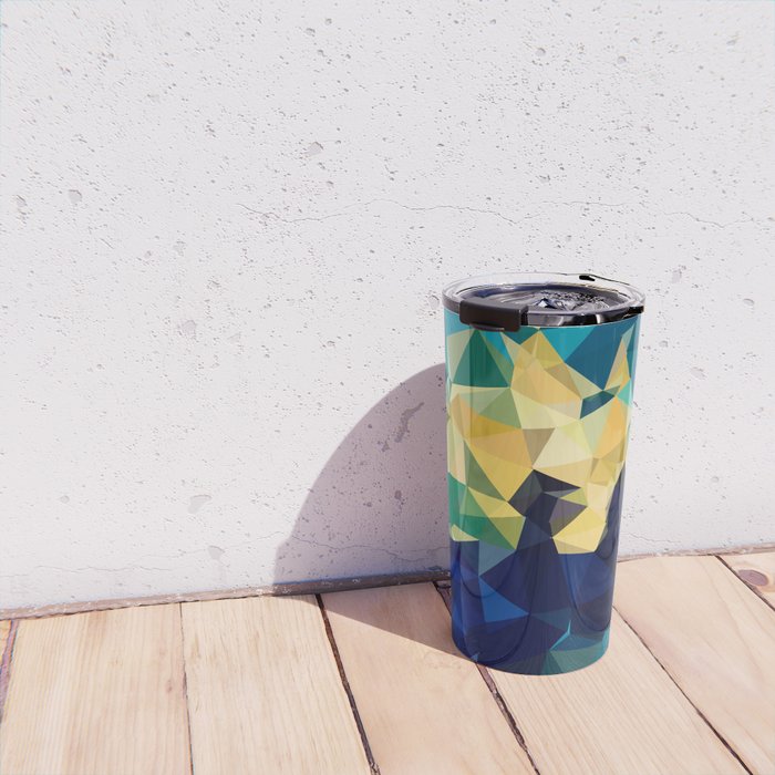 Blue Gold New Poly Wave Geometric Triangles  Travel Mug Gallery Image 4