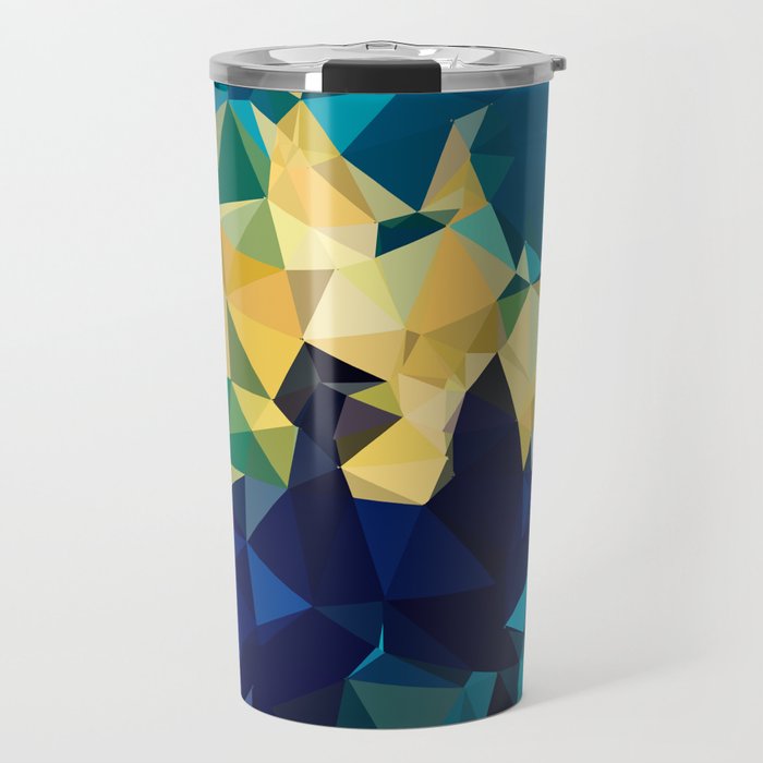 Blue Gold New Poly Wave Geometric Triangles  Travel Mug Gallery Image 1