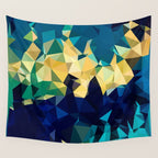 Blue Gold New Poly Wave Geometric Triangles  Wall Tapestry Gallery Image 4
