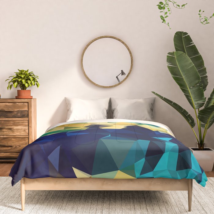 Blue Gold New Poly Wave Geometric Triangles  Comforter Gallery Image 3