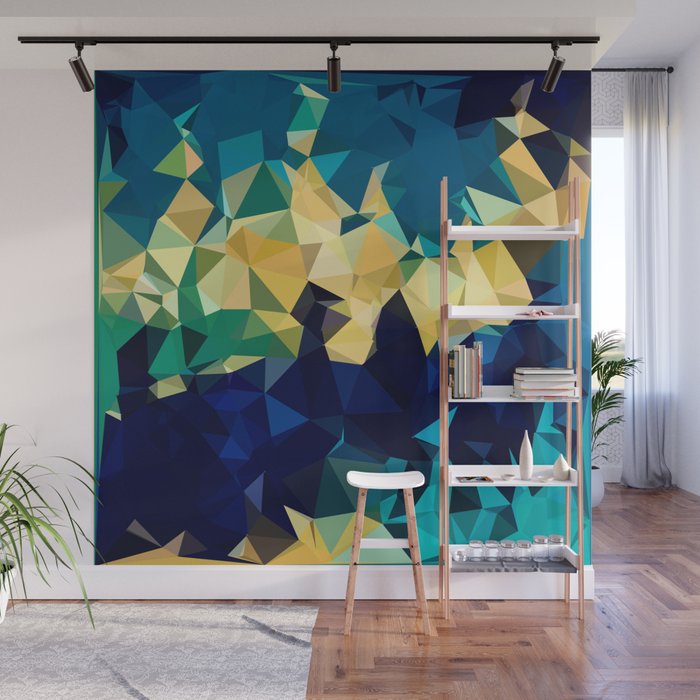 Blue Gold New Poly Wave Geometric Triangles  Wall Mural Gallery Image 1