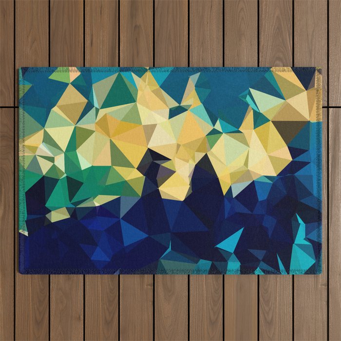Blue Gold New Poly Wave Geometric Triangles  Outdoor Rug Gallery Image 1